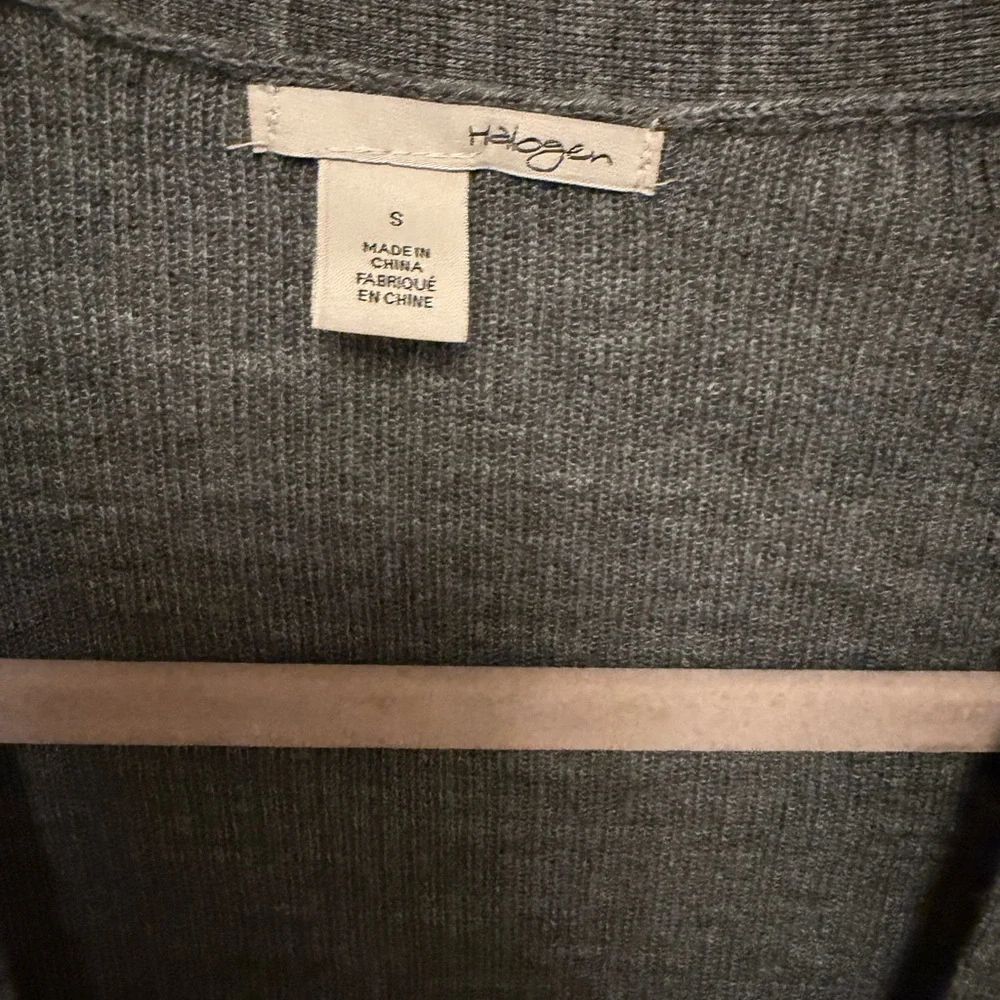 Halogen Merino Wool Duster Cardigan Gray Size Small V-Neck Ribbed Button Down